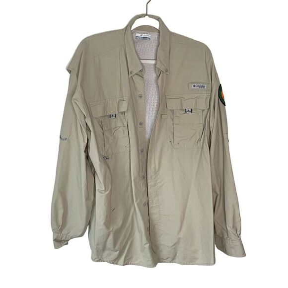 Men's Columbia PFG Khaki Performance Fishing Shirt sz. L #AQ - Picture 1 of 11